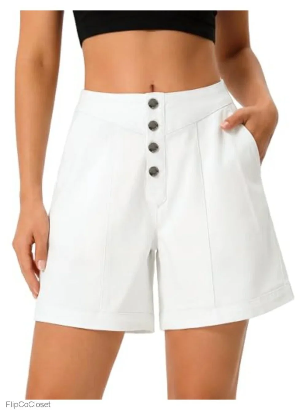 Women's Denim Shorts Stretchy Baggy High Rise Button Fly Elastic Waist